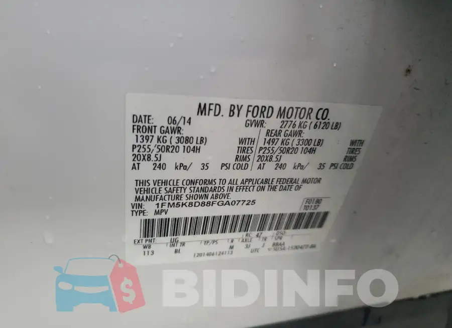 1FM5K8D88FGA07725 Photo# 13