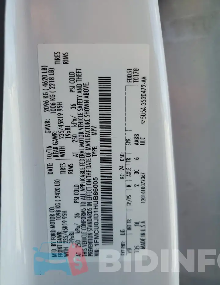 1FMCU0JD1HUB86005 Photo# 13