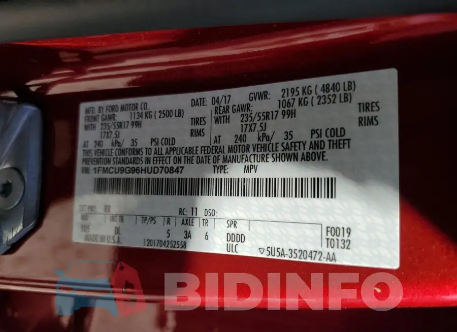 1FMCU9G96HUD70847 Photo# 13