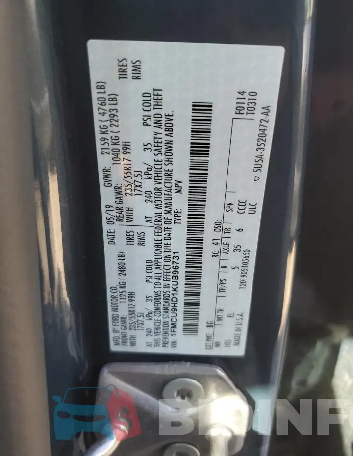 1FMCU9HD1KUB96731 Photo# 13