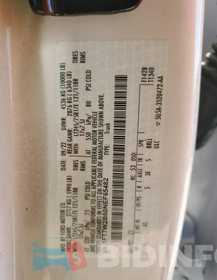 1FT7W2B60NEF65482 Photo# 12