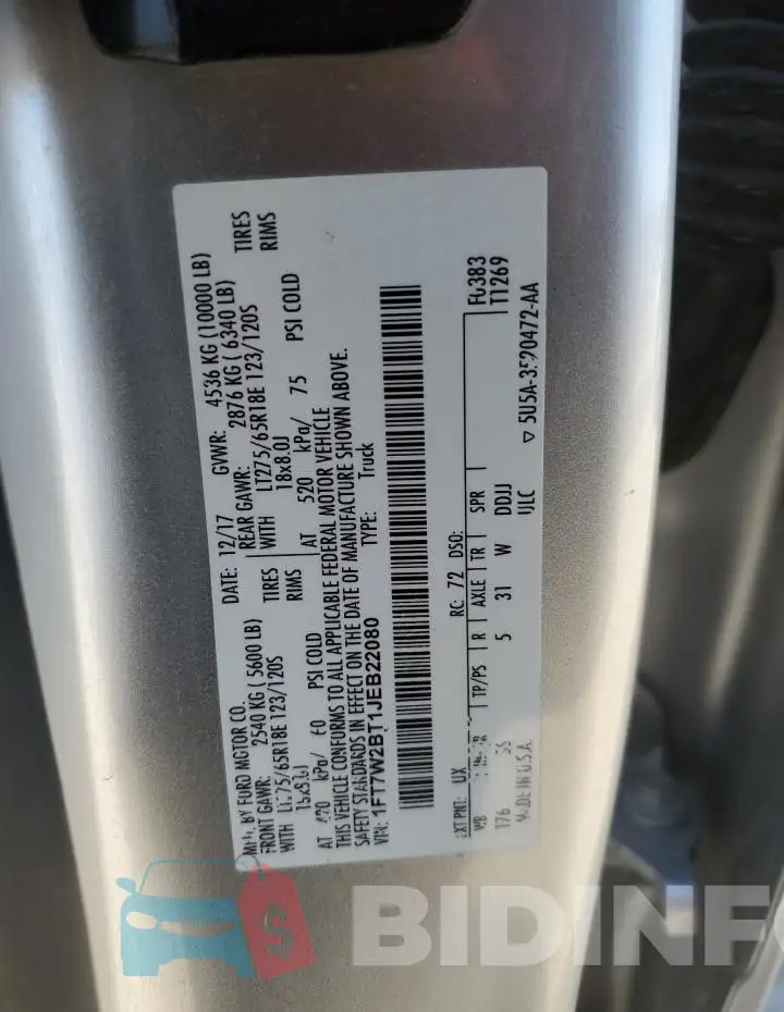 1FT7W2BT1JEB22080 Photo# 12