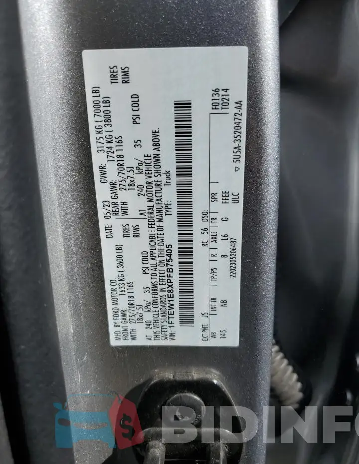 1FTEW1E8XPFB75405 Photo# 12
