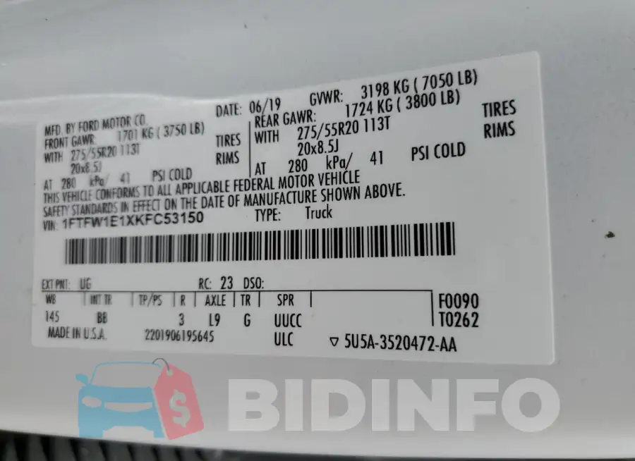 1FTFW1E1XKFC53150 Photo# 12