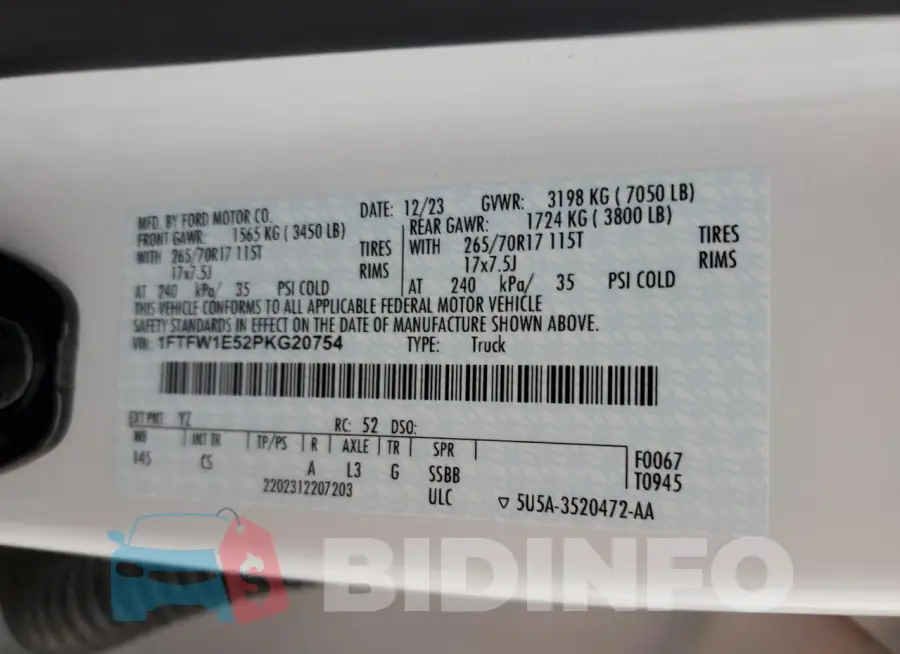 1FTFW1E52PKG20754 Photo# 12