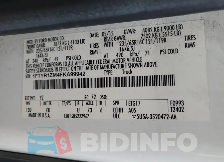 1FTYR1ZM4FKA99942 Photo# 14