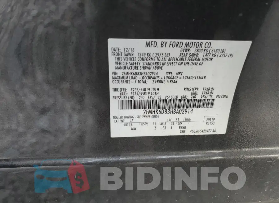 2FMHK6D83HBA02914 Photo# 13