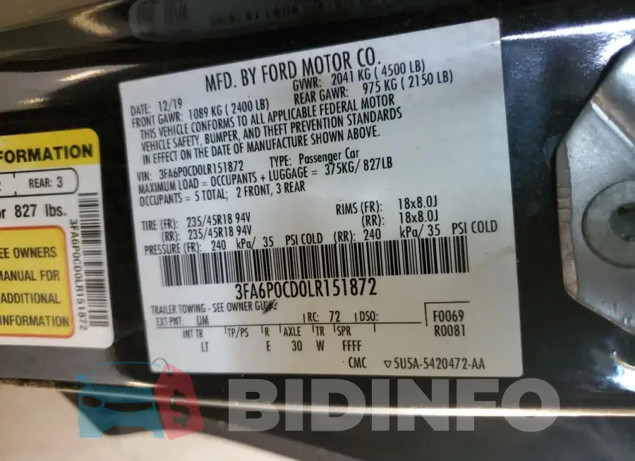 3FA6P0CD0LR151872 Photo# 12