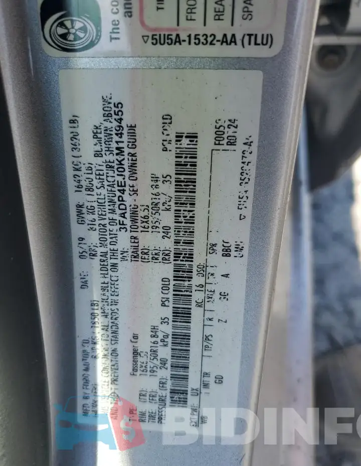 3FADP4EJ0KM149455 Photo# 12