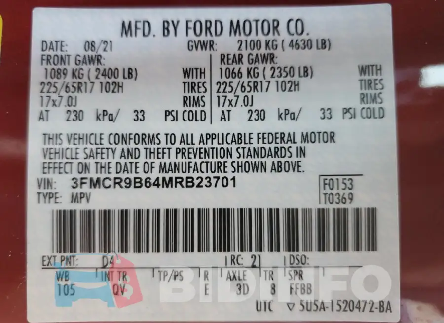 3FMCR9B64MRB23701 Photo# 13