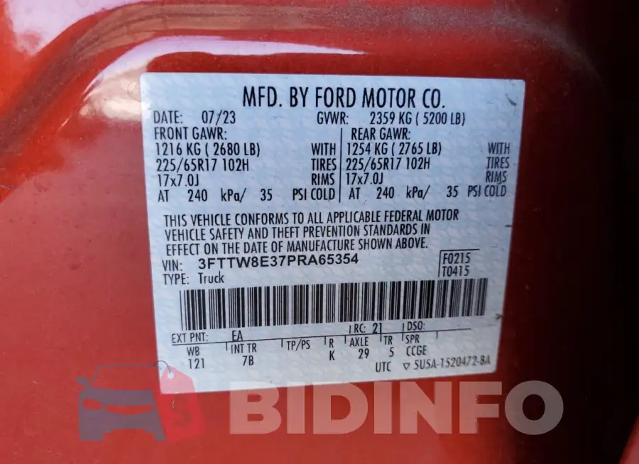 3FTTW8E37PRA65354 Photo# 12