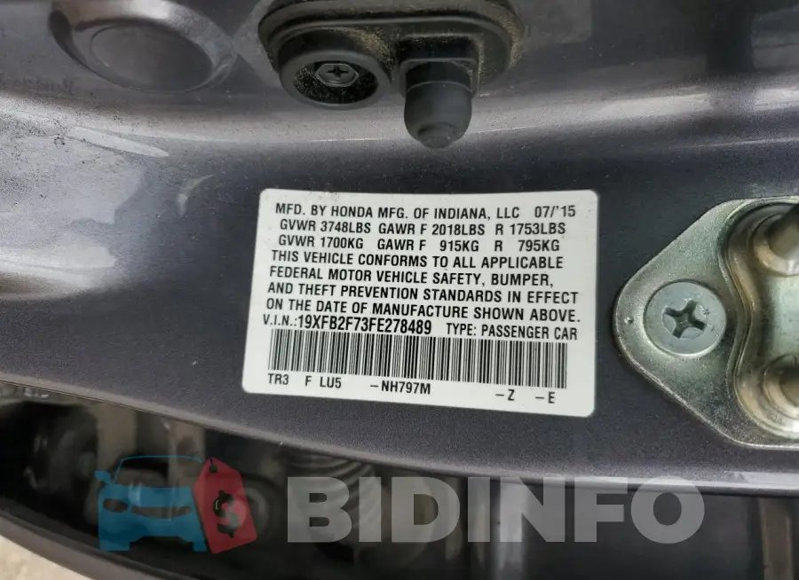 19XFB2F73FE278489 Photo# 12