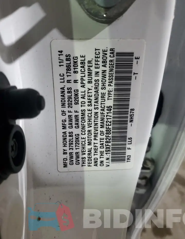 19XFB2F88FE217146 Photo# 13
