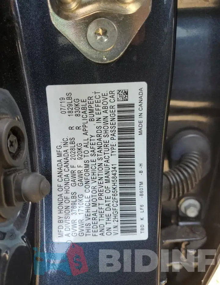 2HGFC2F65KH584341 Photo# 12