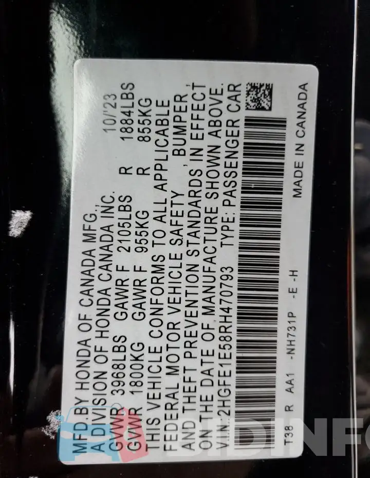2HGFE1E58RH470793 Photo# 13