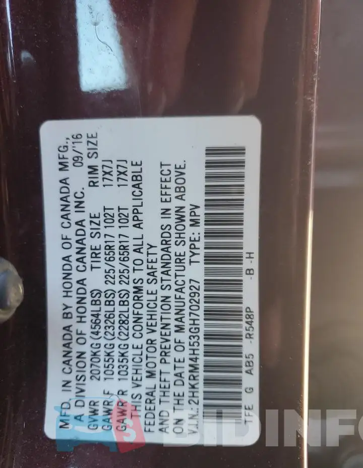 2HKRM4H53GH702927 Photo# 14