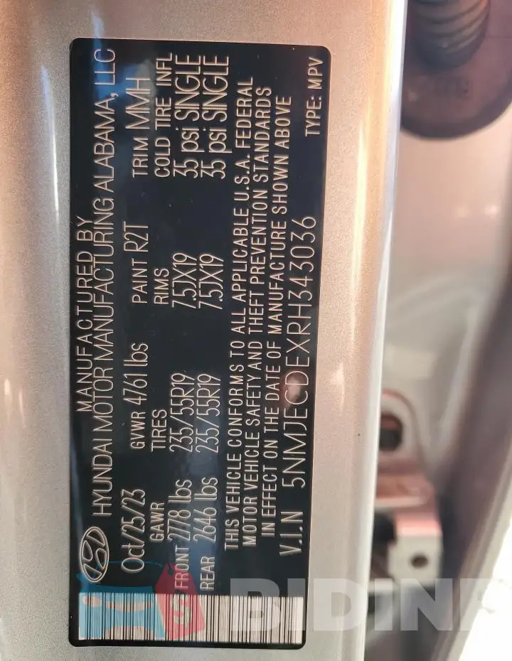 5NMJECDEXRH343036 Photo# 13