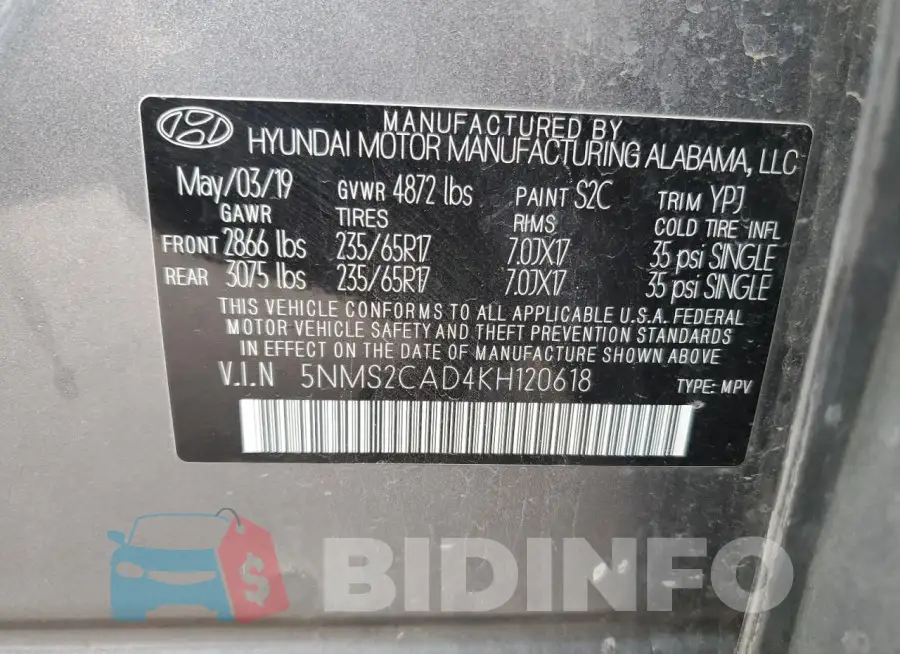 5NMS2CAD4KH120618 Photo# 13
