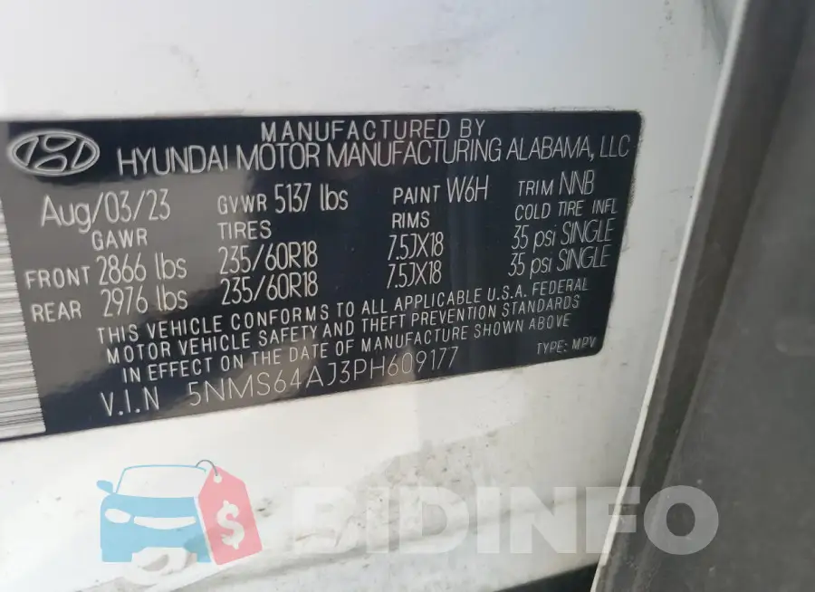 5NMS64AJ3PH609177 Photo# 12