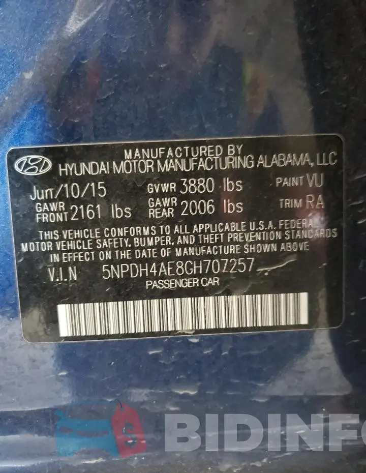 5NPDH4AE8GH707257 Photo# 13