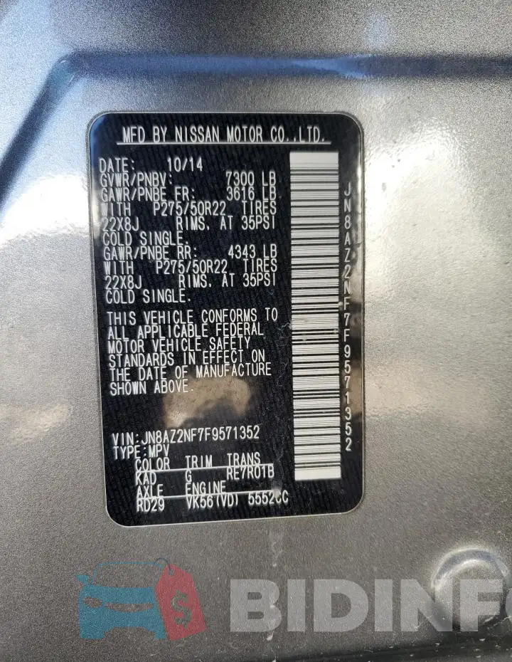 JN8AZ2NF7F9571352 Photo# 13