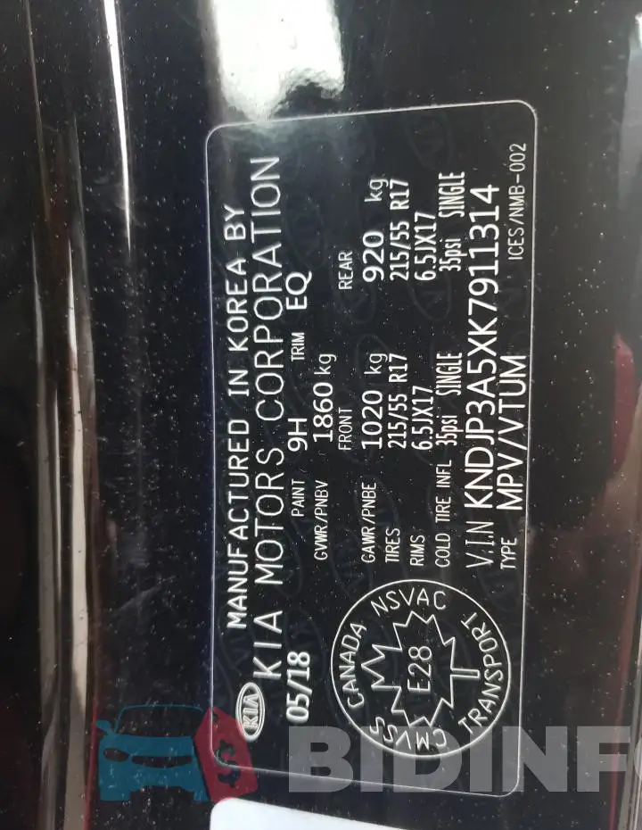 KNDJP3A5XK7911314 Photo# 14