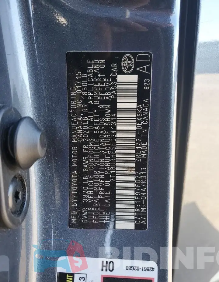 2T1BURHE5FC341314 Photo# 12