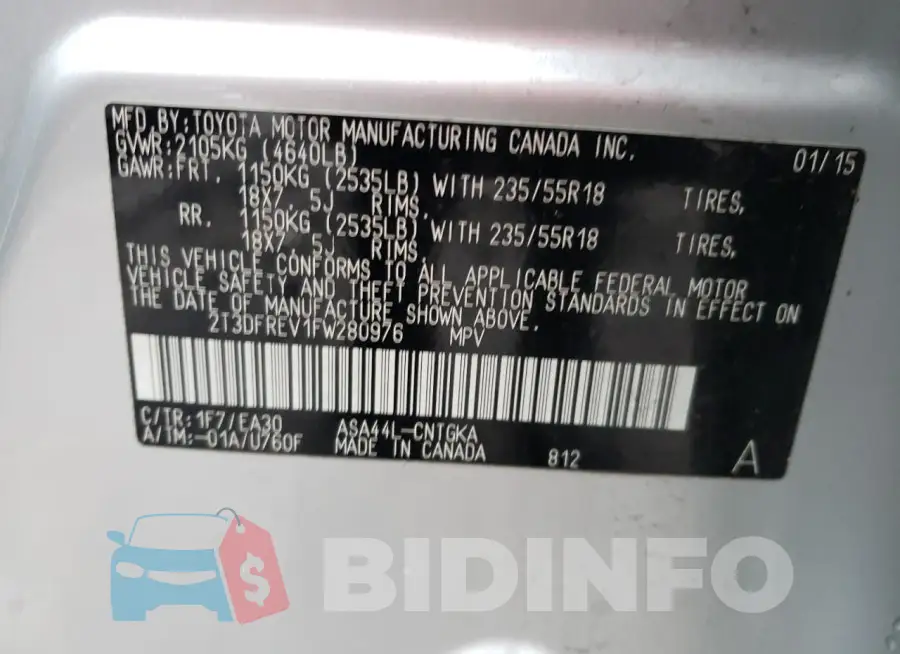 2T3DFREV1FW280976 Photo# 13