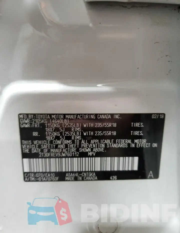2T3DFREV9JW760112 Photo# 13