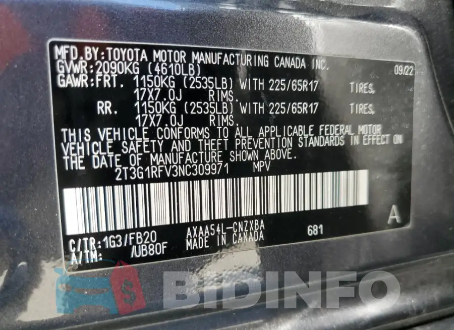 2T3G1RFV3NC309971 Photo# 12