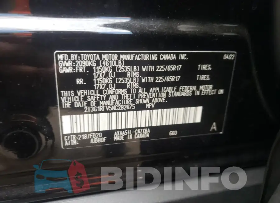 2T3G1RFV5NC282675 Photo# 13