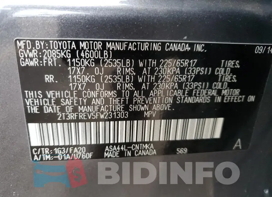 2T3RFREV5FW231303 Photo# 13
