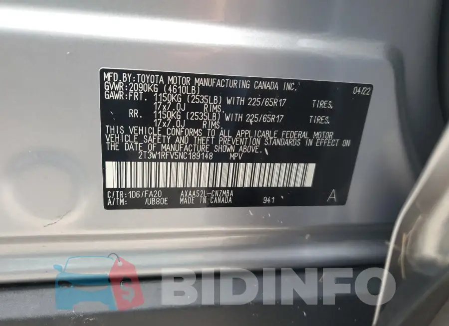 2T3W1RFV5NC189148 Photo# 13