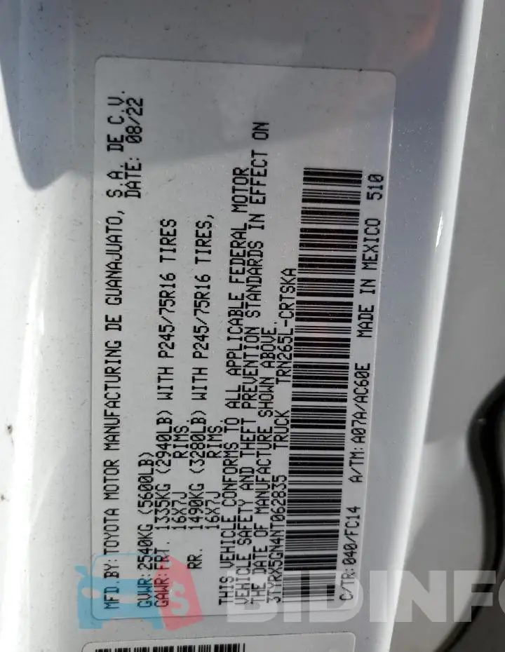 3TYRX5GN4NT062835 Photo# 13