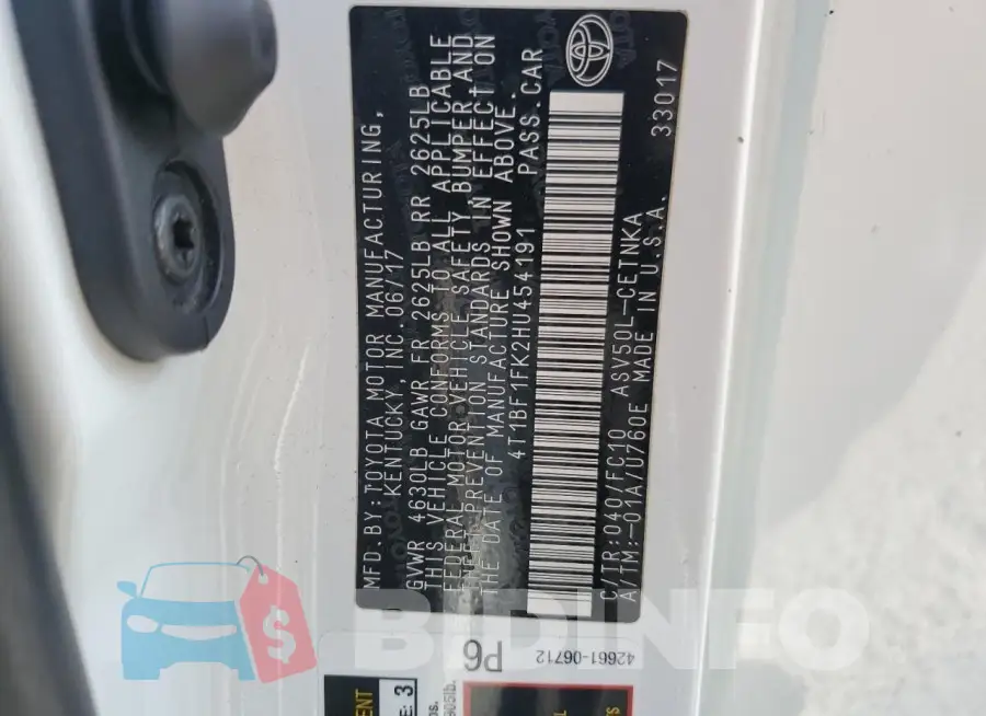 4T1BF1FK2HU454191 Photo# 13