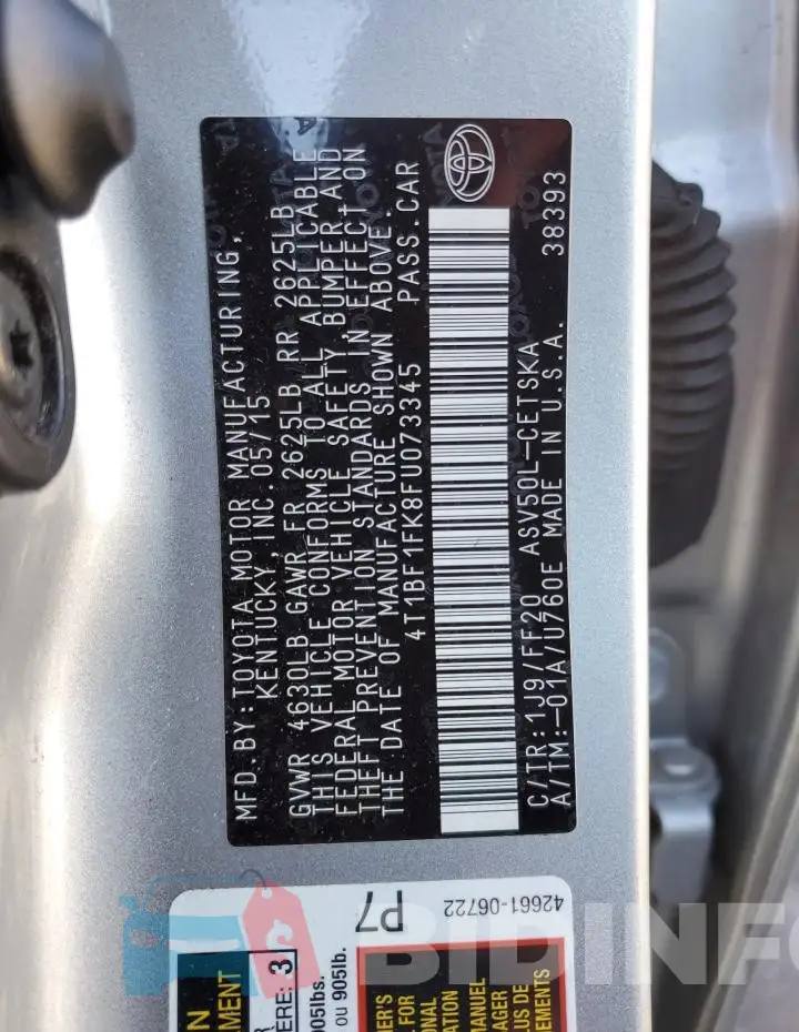 4T1BF1FK8FU073345 Photo# 12
