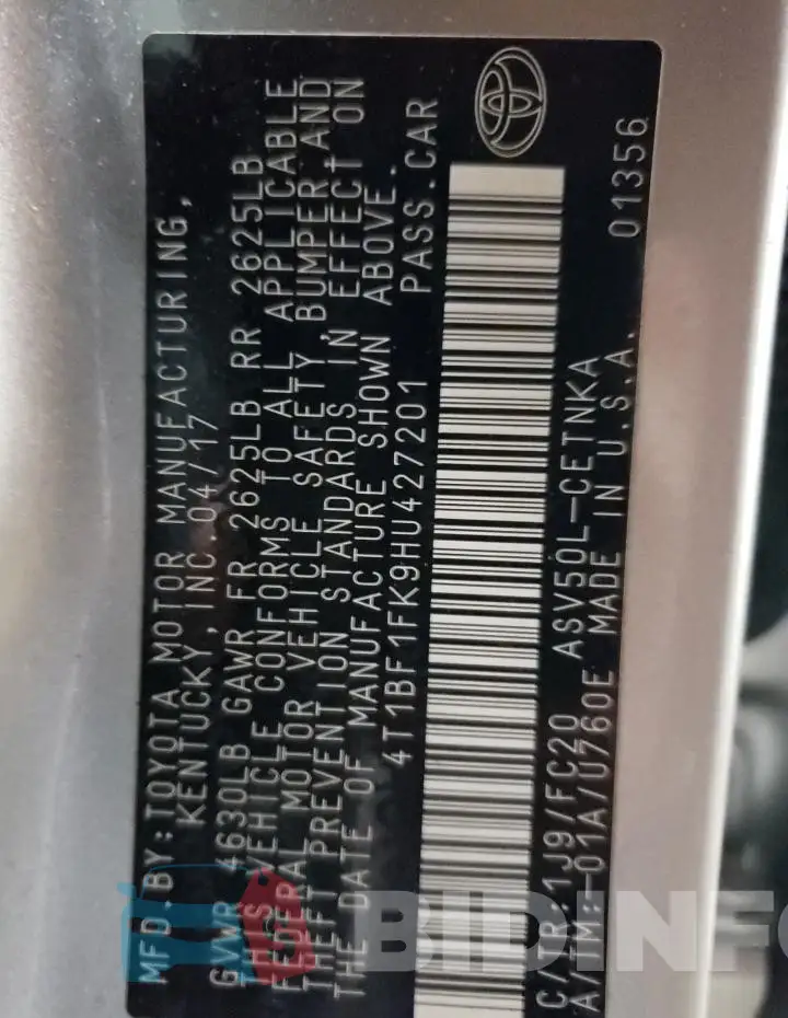 4T1BF1FK9HU427201 Photo# 12