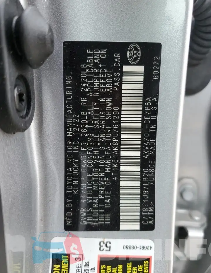 4T1K61AK8PU761290 Photo# 12