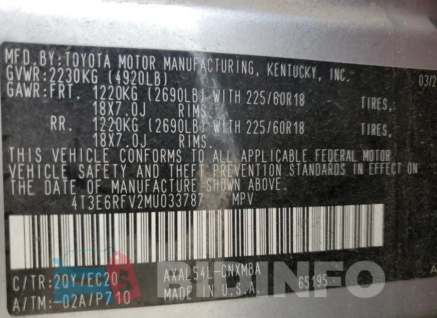 4T3E6RFV2MU033787 Photo# 13