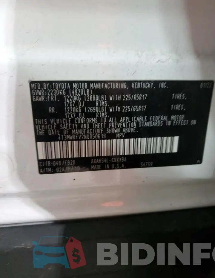 4T3MWRFV2NU050618 Photo# 13