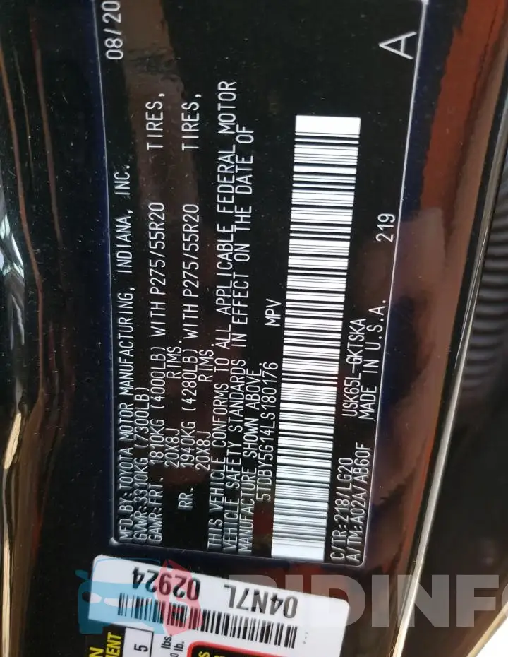 5TDBY5G14LS180176 Photo# 14