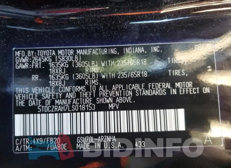 5TDCZRAH7LS018153 Photo# 14