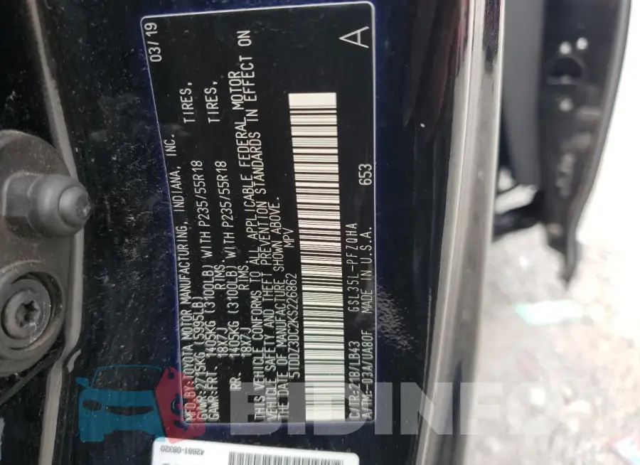 5TDDZ3DC2KS226862 Photo# 13