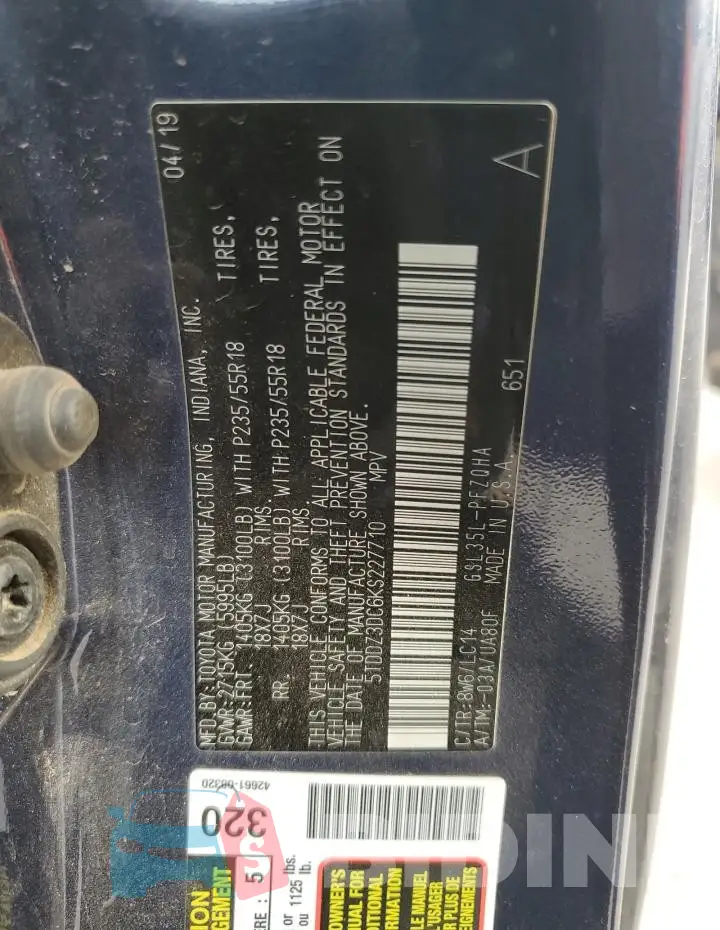 5TDDZ3DC6KS227710 Photo# 13