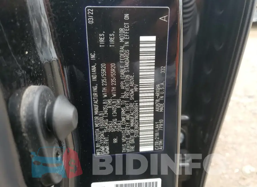 5TDEBRCH1NS088941 Photo# 14