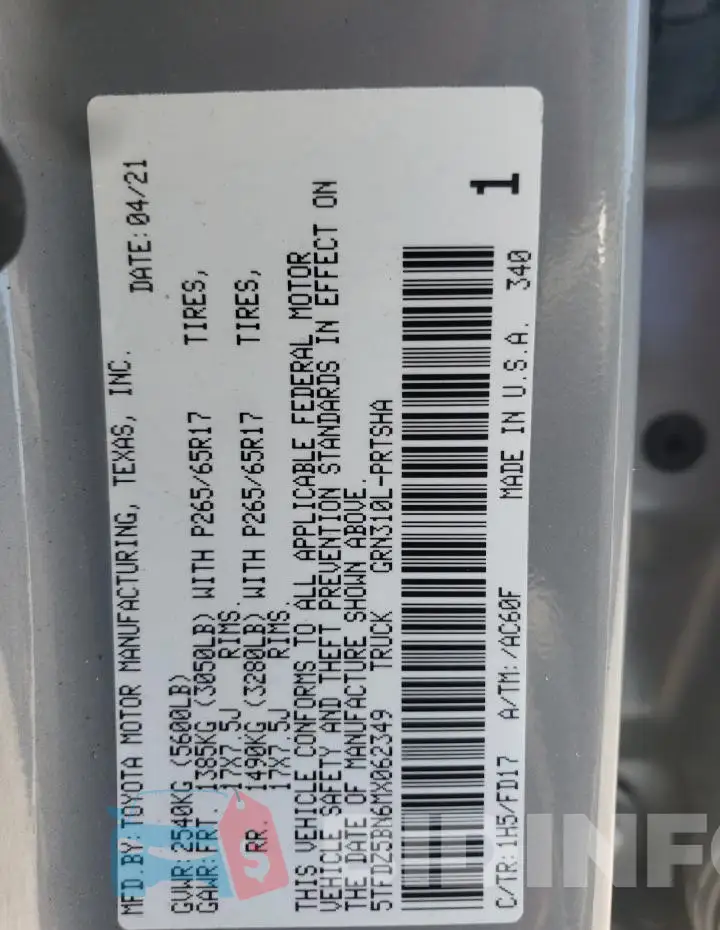 5TFDZ5BN6MX062349 Photo# 12