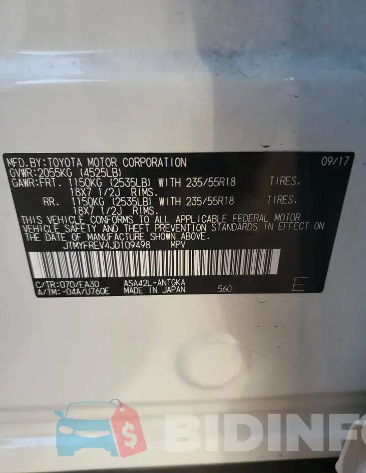 JTMYFREV4JD109498 Photo# 12
