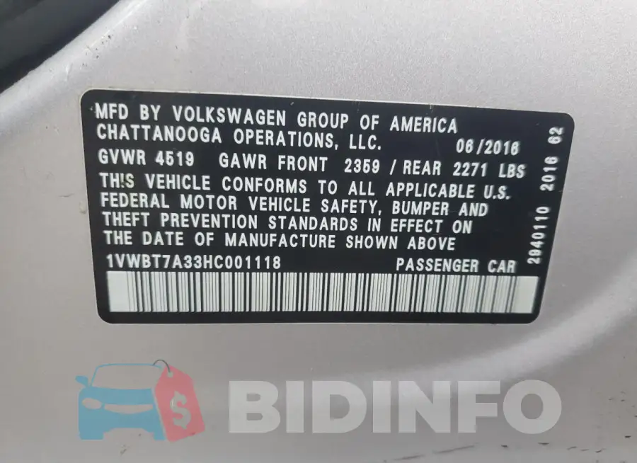 1VWBT7A33HC001118 Photo# 13