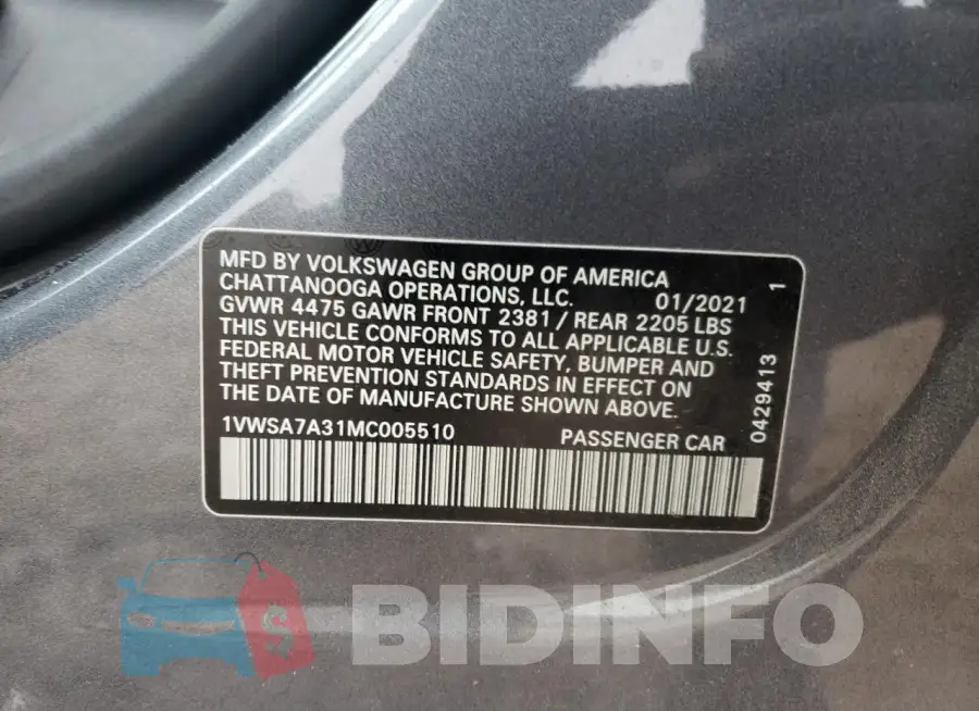 1VWSA7A31MC005510 Photo# 13