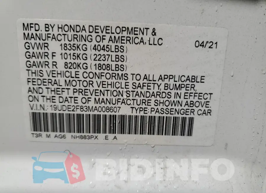 19UDE2F83MA008607 Photo# 12